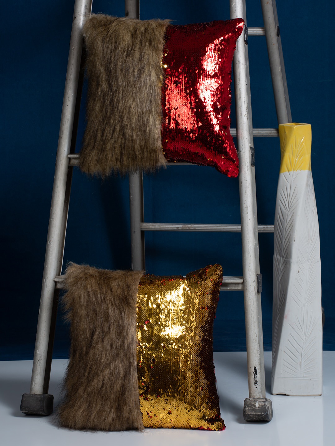 

HOSTA HOMES Set Of 2 Fur & Sequin Embellished Square Cushion Covers, Brown
