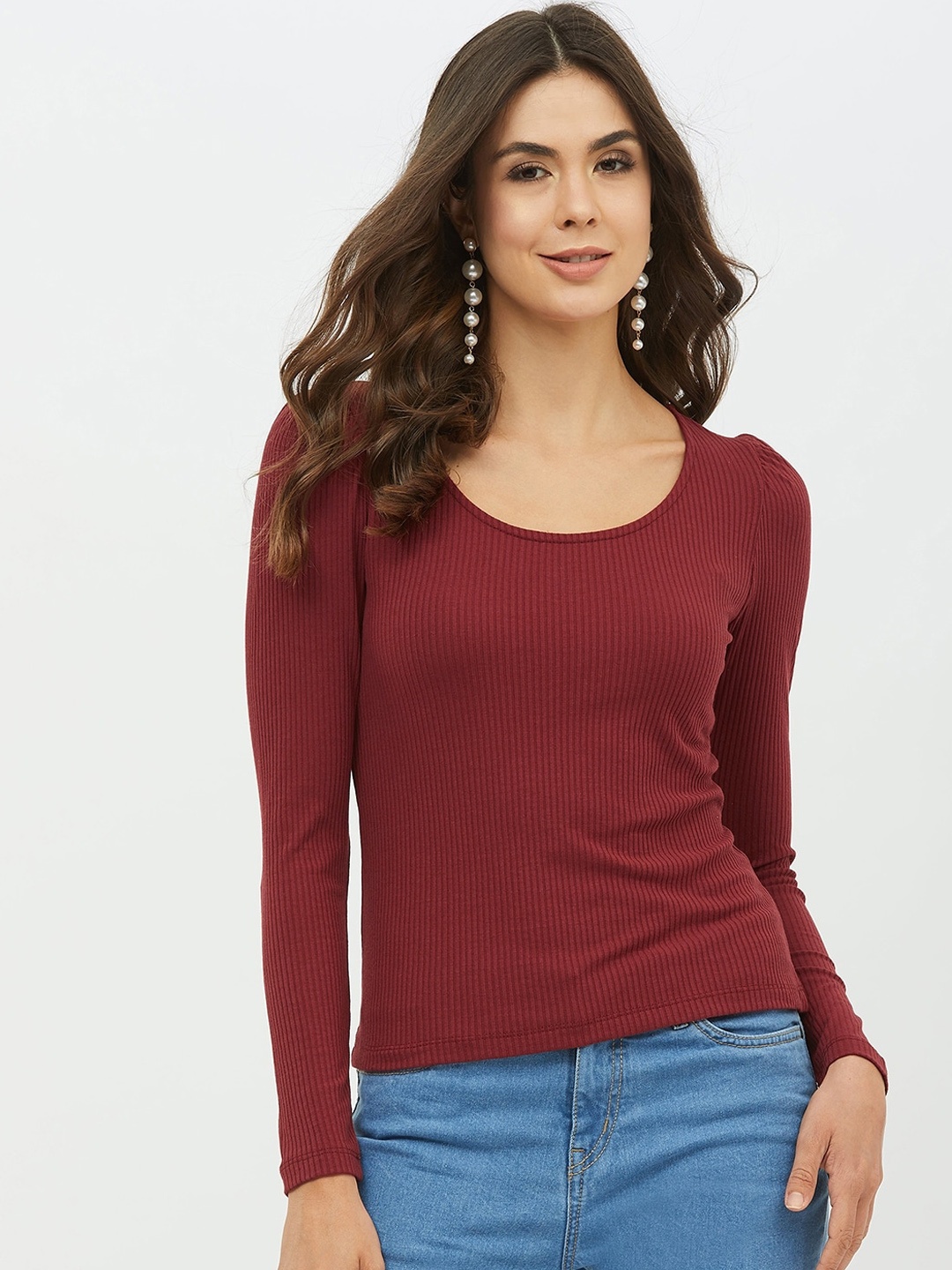 

Harpa Women Maroon Solid Fitted Top