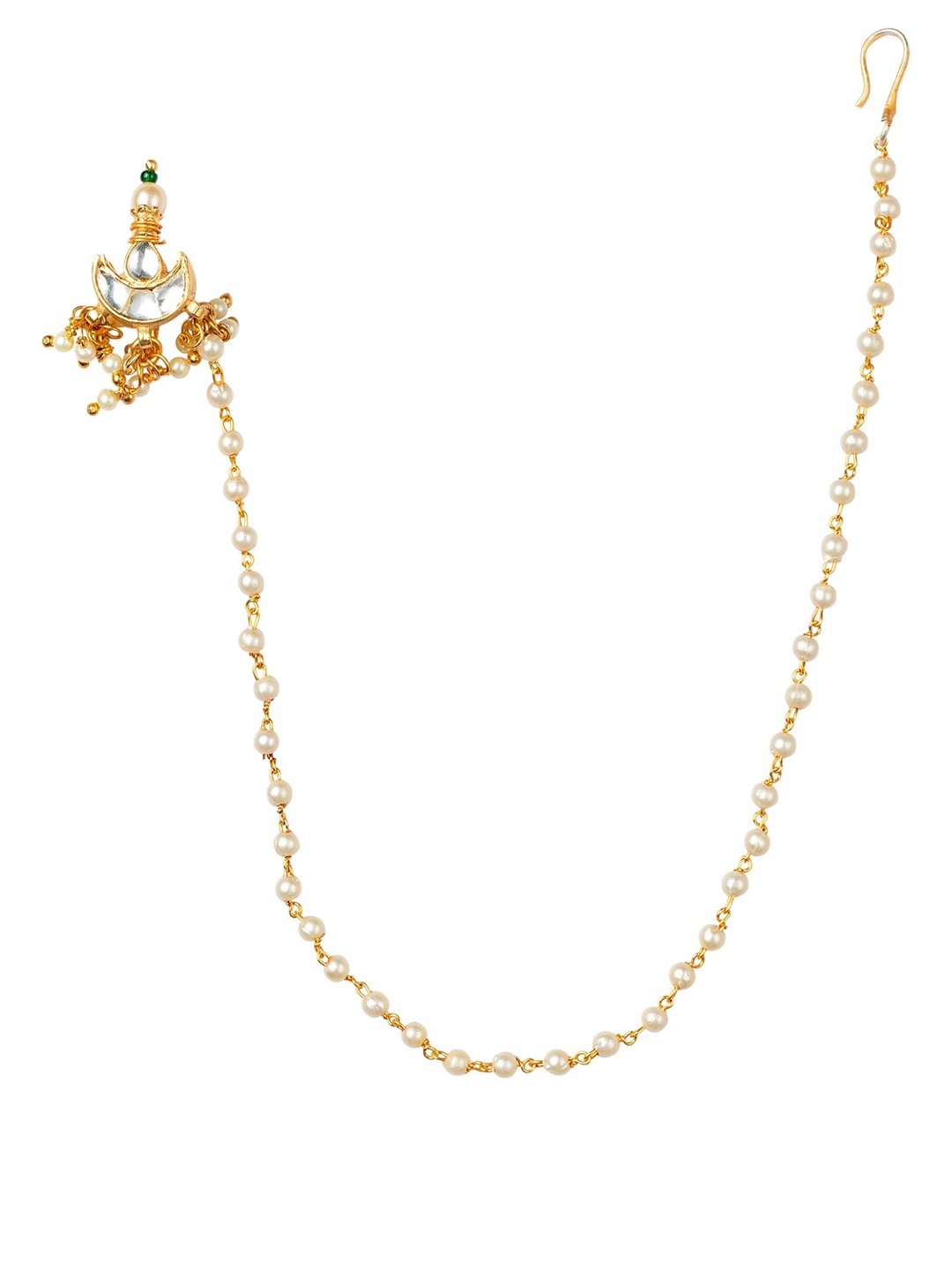 

MORKANTH JEWELLERY 24KT Gold-Plated & White Pachhi Kundan Nosepin With Chain