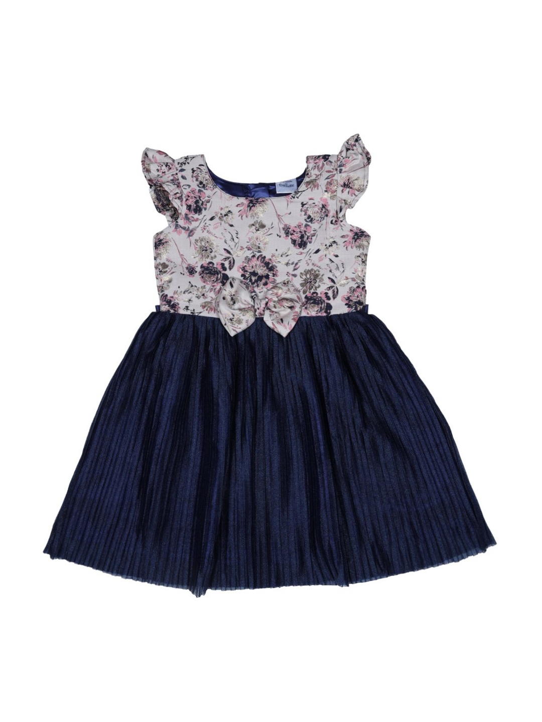 Doodle Girls Navy Blue Printed Fit and Flare Dress