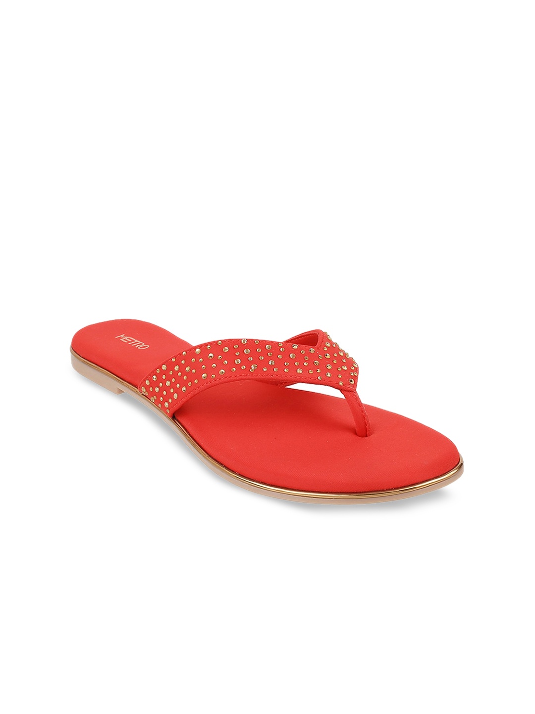 Metro Women Red Embellished Open Toe Flats