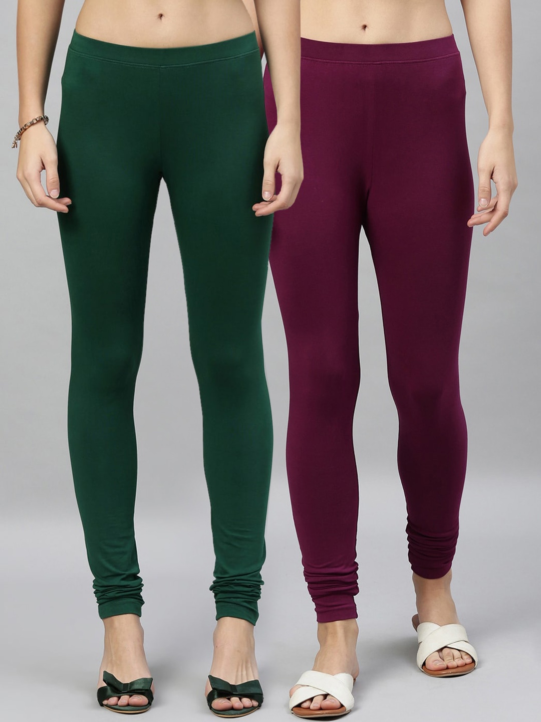 

Kryptic Women Pack of 2 Solid Churidar Leggings, Green