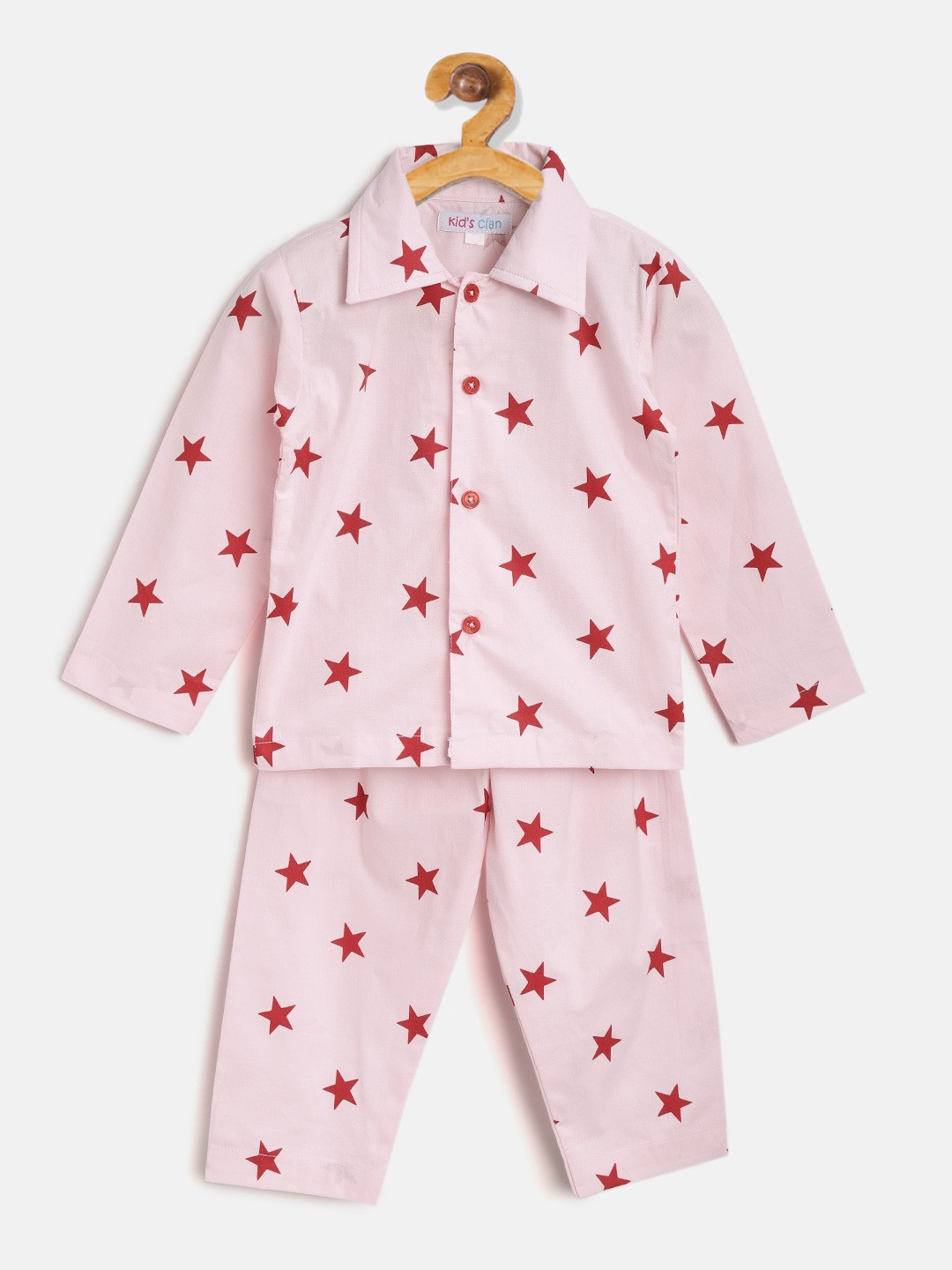 

Kids Clan Unisex Kids Pink & Red Star Printed Night Suit