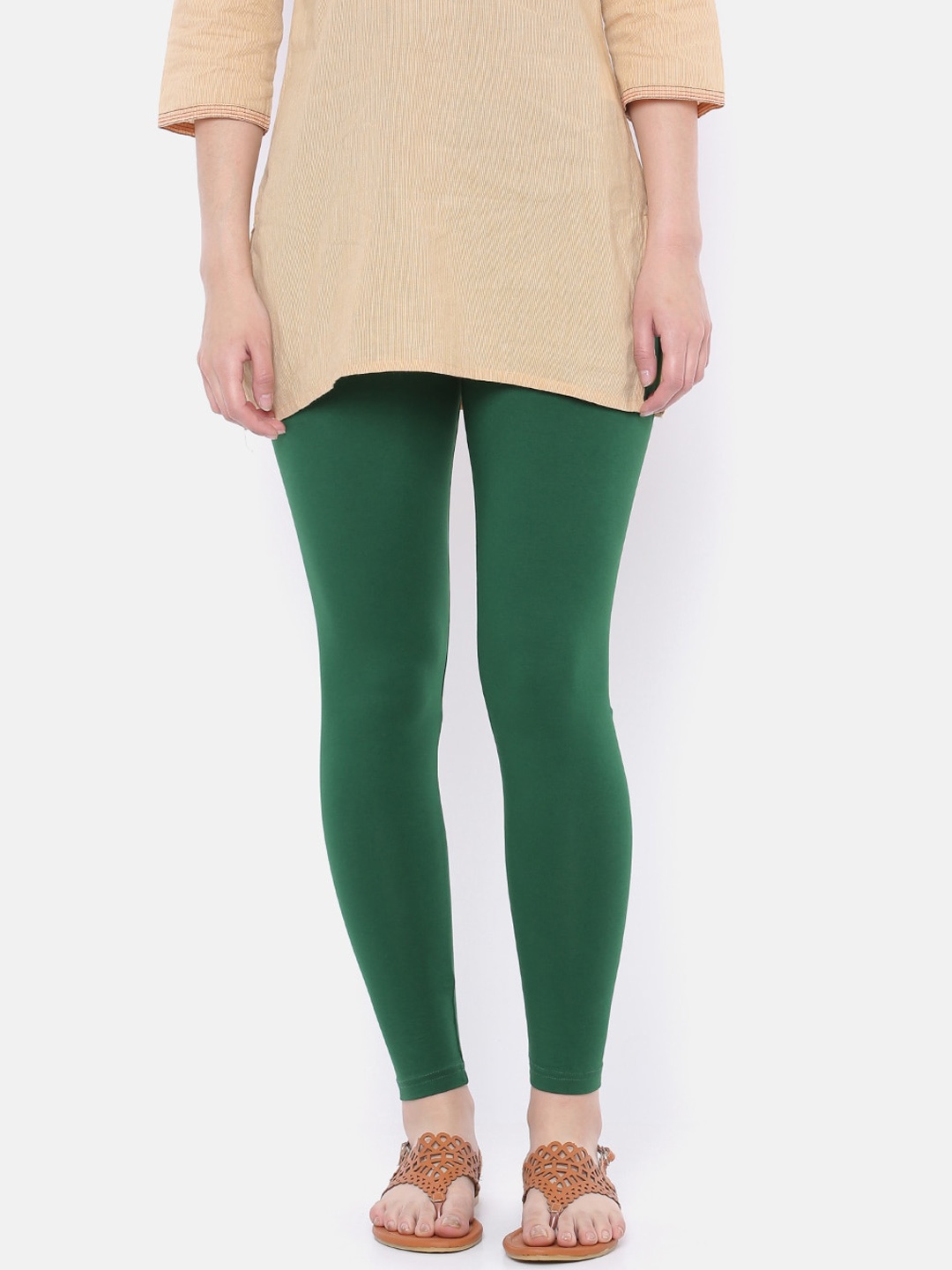 

Dollar Missy Women Green Solid Ankle-Length Leggings