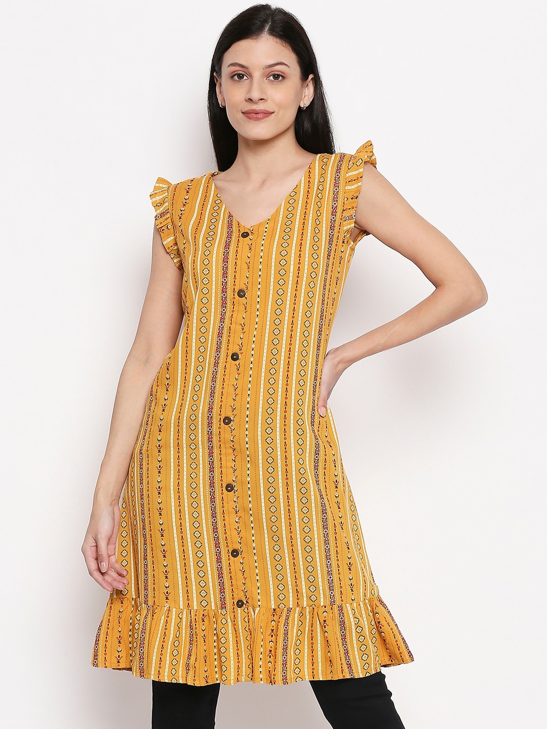 

People Women Mustard Yellow & Red Printed Tunic