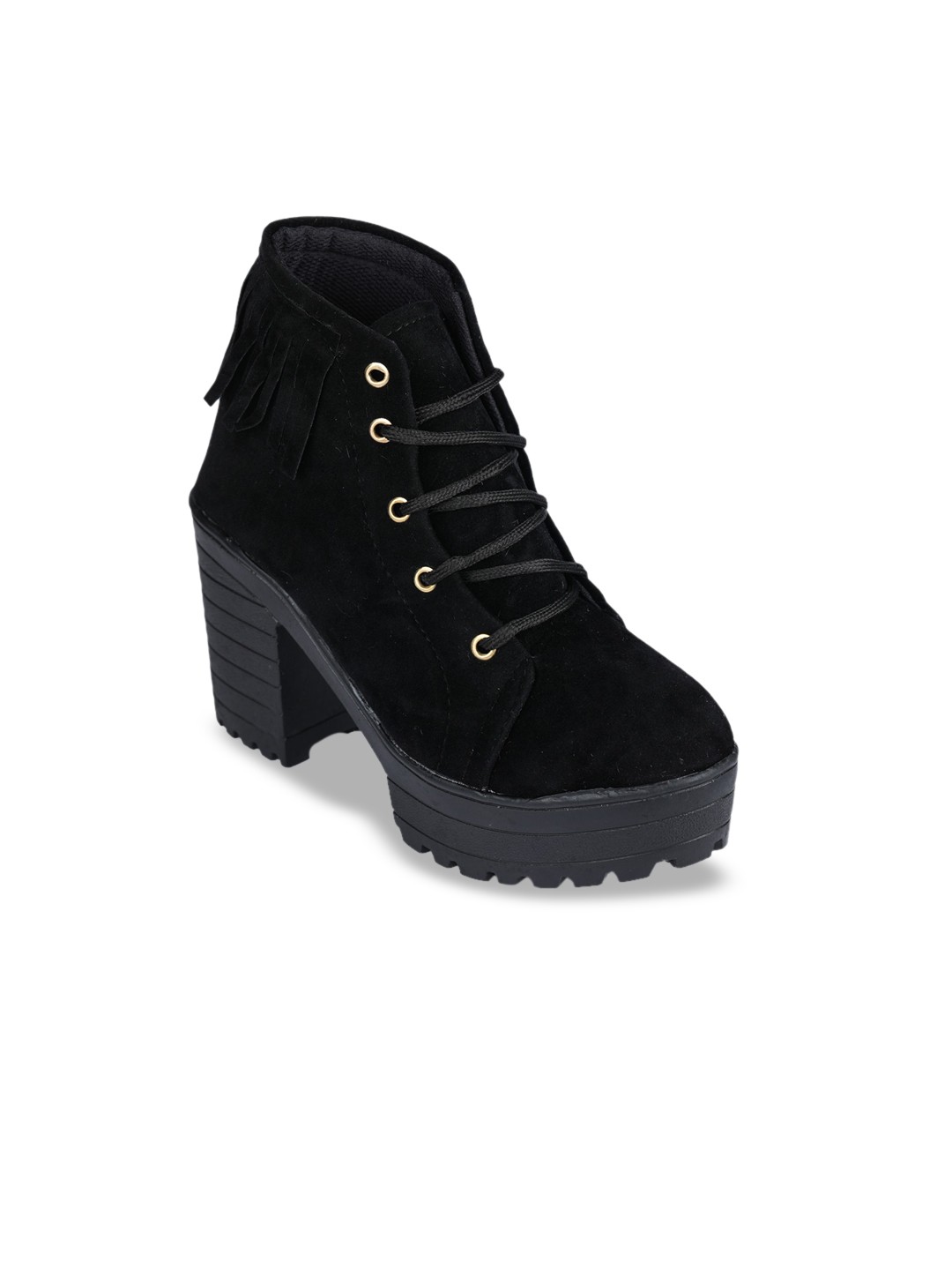 

Funku Fashion Women Black Solid Suede Mid-Top Heeled Boots