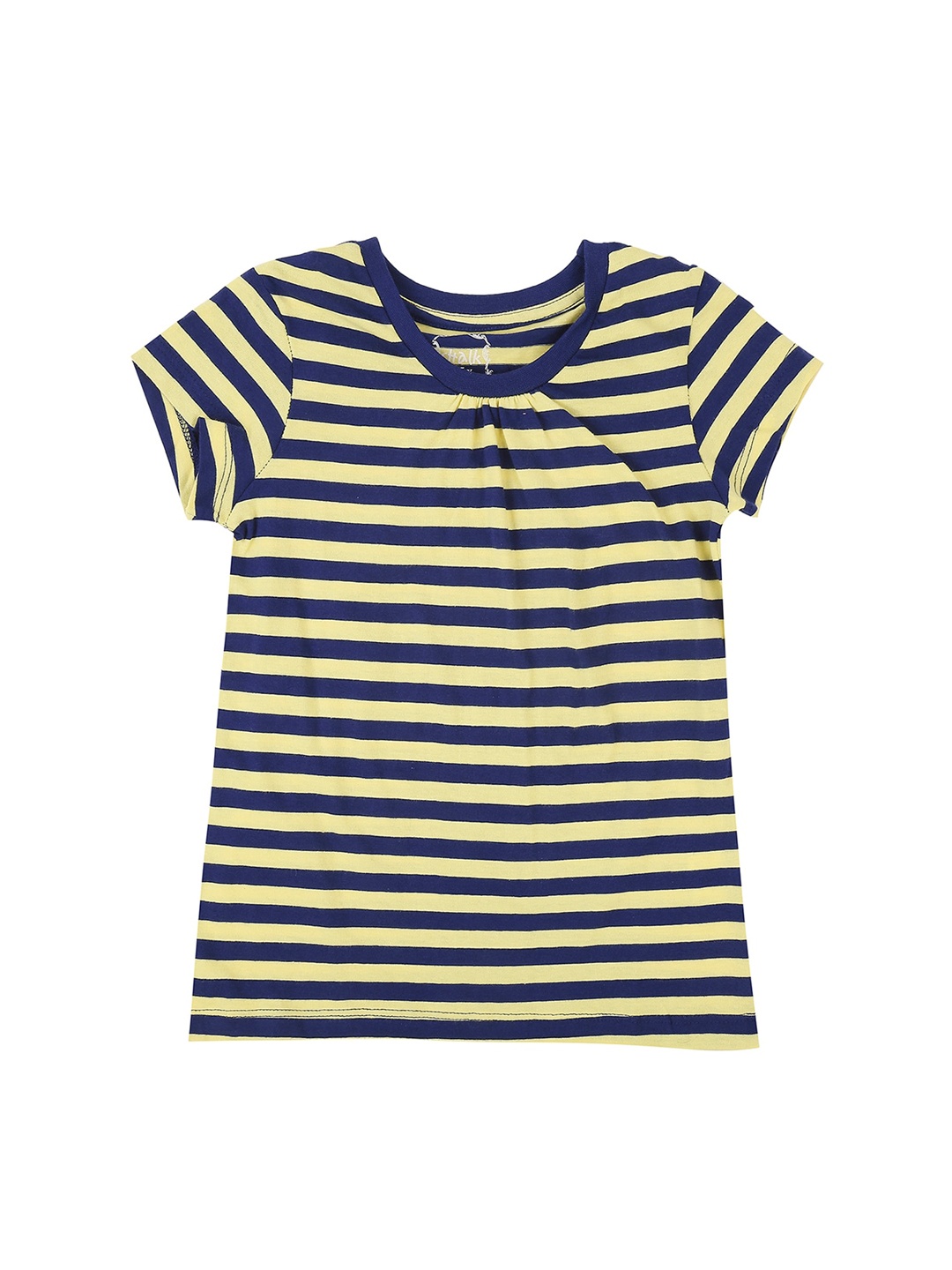 

CHALK by Pantaloons Girls Yellow Navy Blue Striped Cotton Round Neck Pure Cotton T-shirt