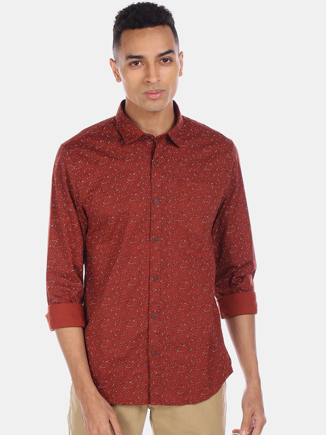 

Ruggers Men Rust Regular Fit Printed Cotton Casual Shirt