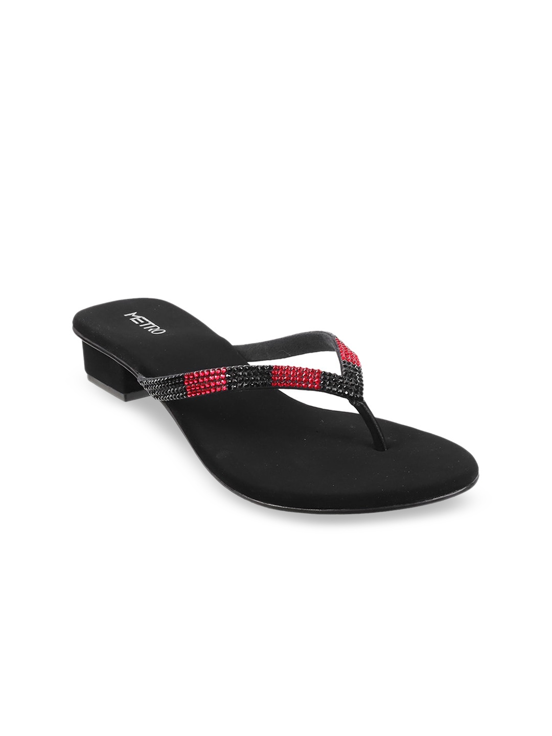 

Metro Women Black & Red Embellished Block Heels