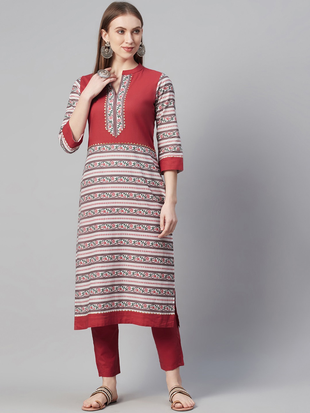 

ZIYAA Women Red Printed Straight Kurta