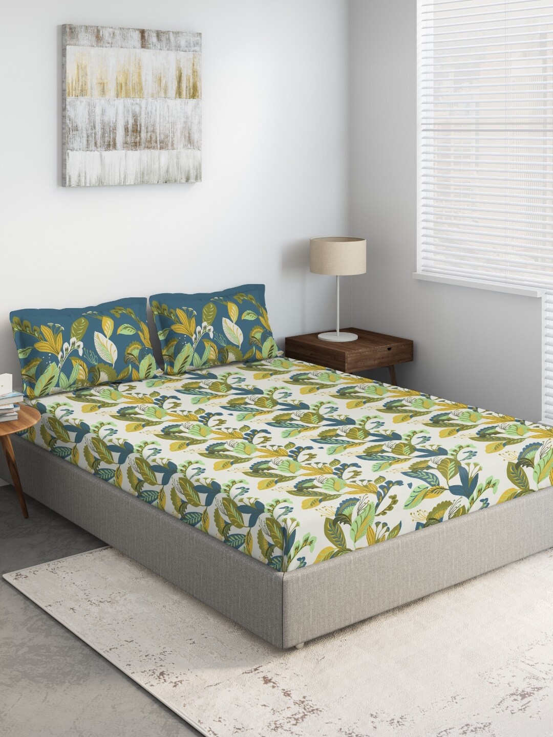 

DDecor Green & Beige Floral Printed 144 TC 1 King Bedsheet With 2 Pillow Covers