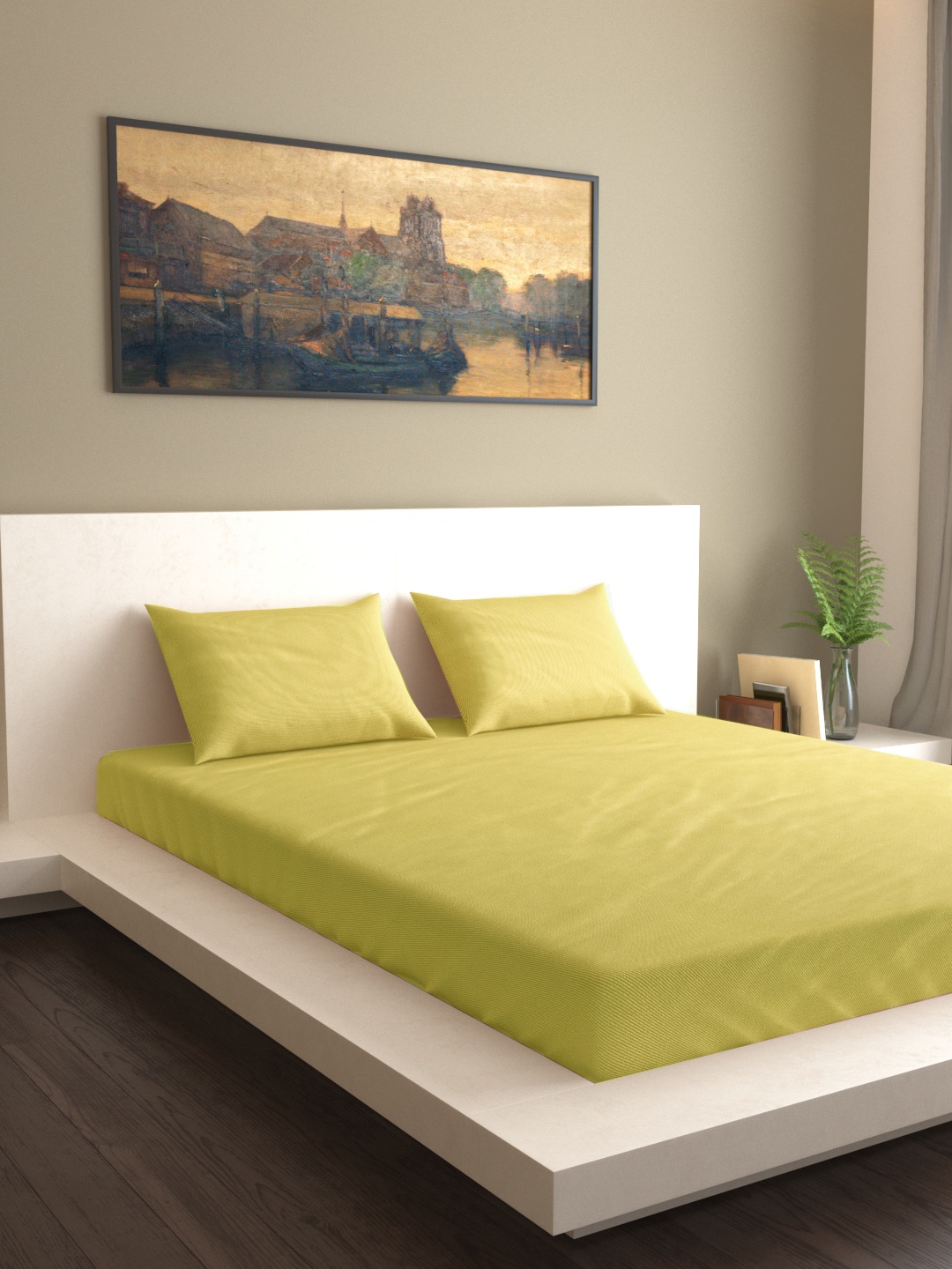 

MARK HOME Green Solid 210 TC Cotton Double Queen Bedsheet With 2 Pillow Covers
