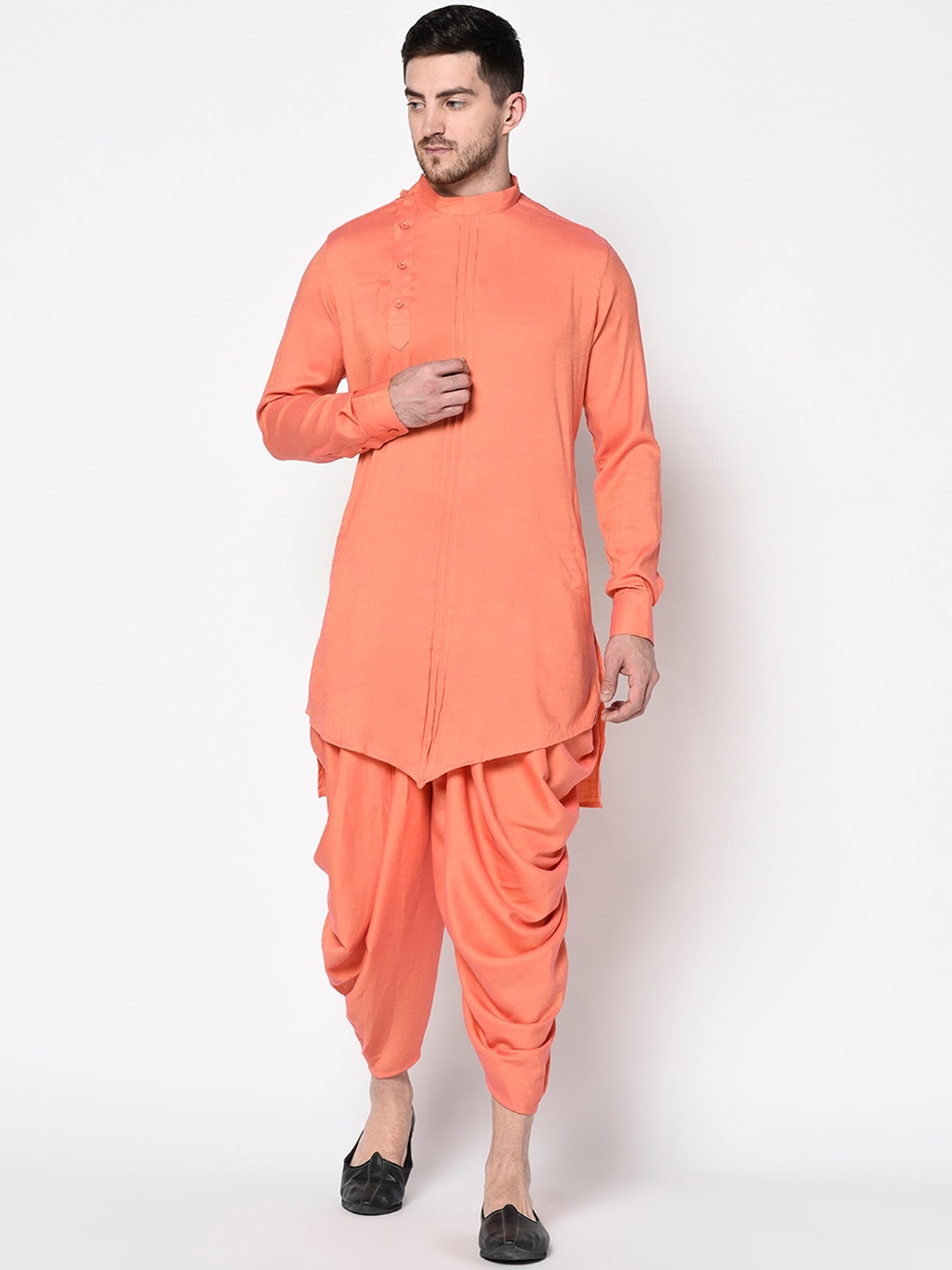 

DEYANN Men Peach-Coloured Kurta with Dhoti Pants