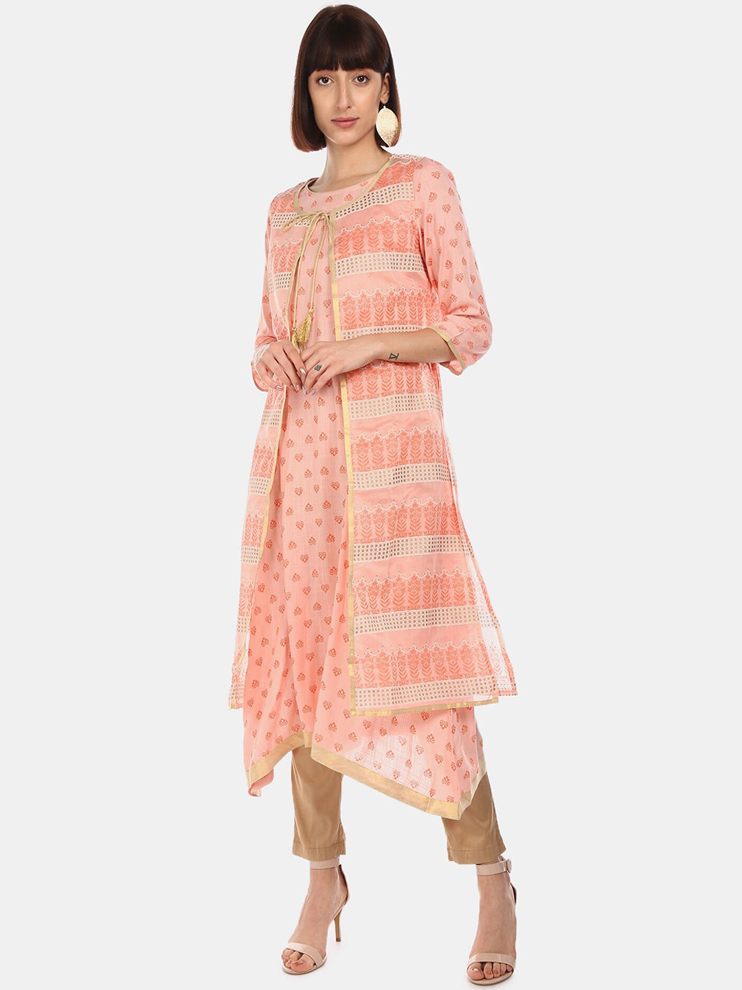 

Anahi Women Peach-Coloured Printed A-Line Kurta