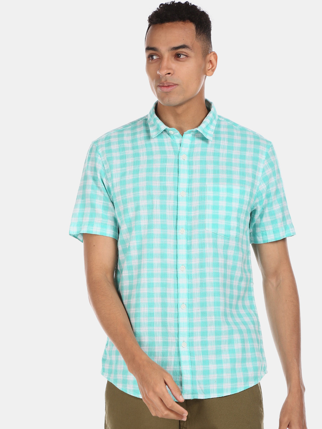 

Ruggers Men Blue & White Regular Fit Checked Casual Shirt