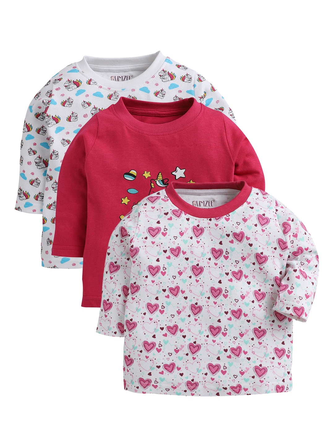 BUMZEE Unisex Kids Pink Printed V-Neck T-shirt