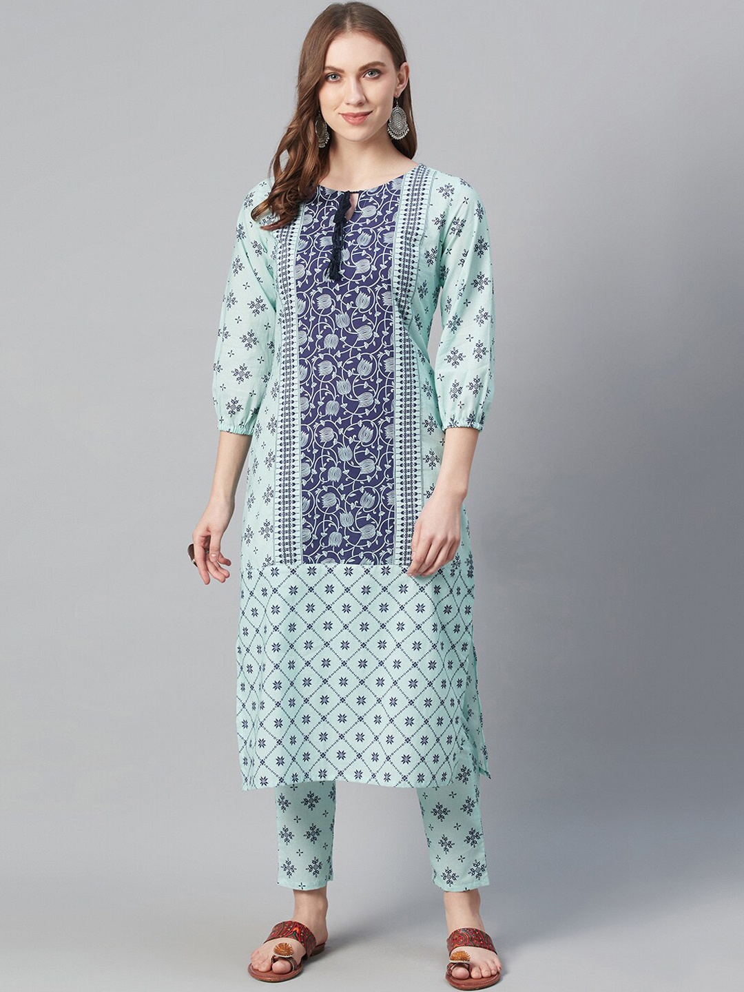 

ZIYAA Women Green Printed Straight Kurta