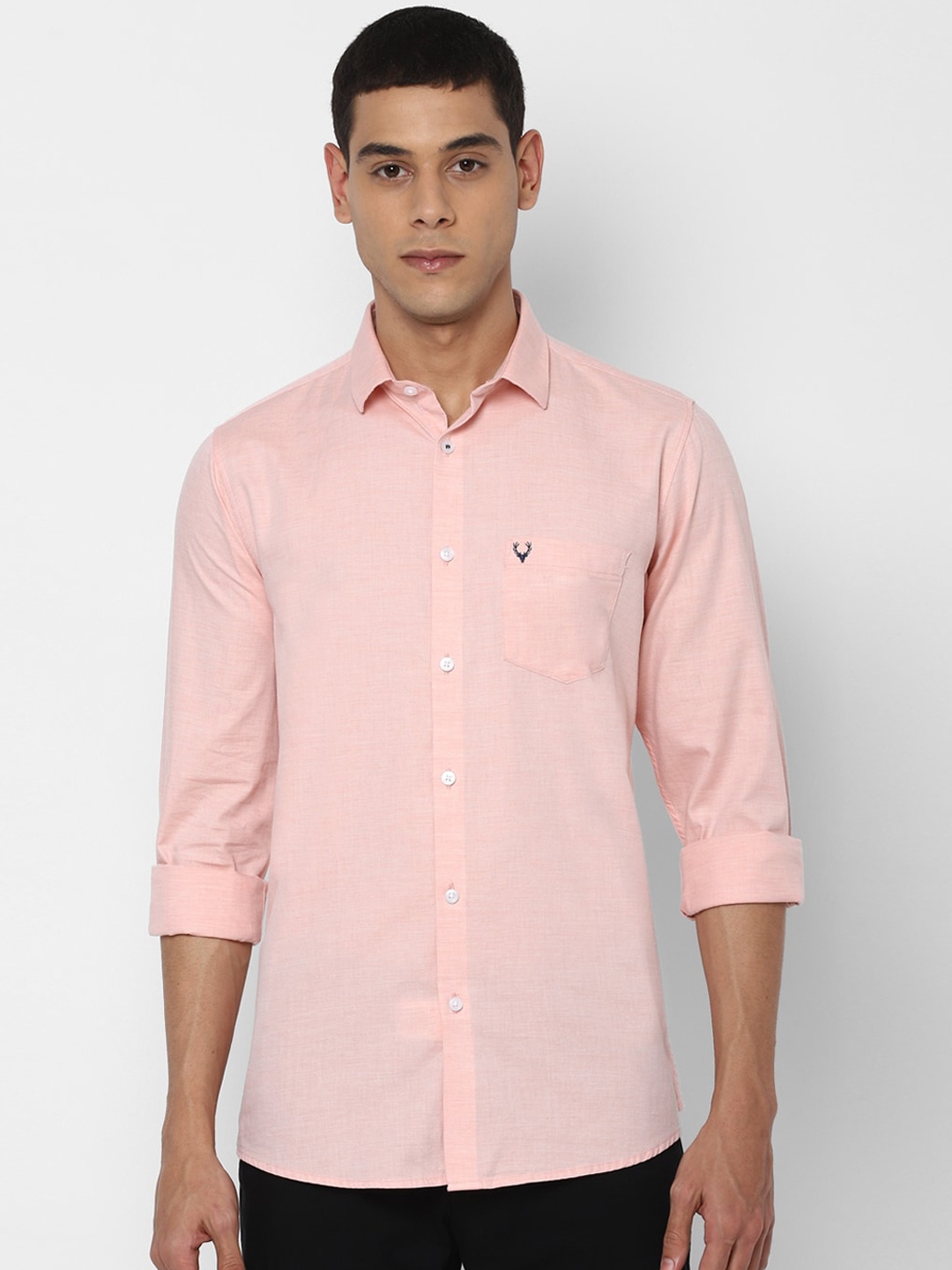

Allen Solly Men Peach-Coloured Slim Fit Solid Cotton Casual Shirt