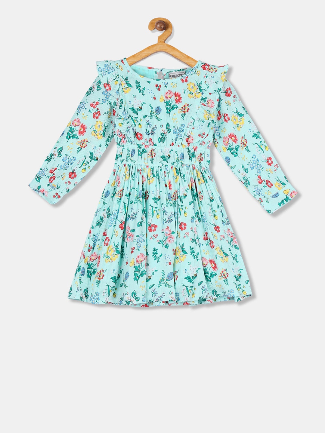 

Cherokee Girls Sea Green Printed Fit and Flare Dress