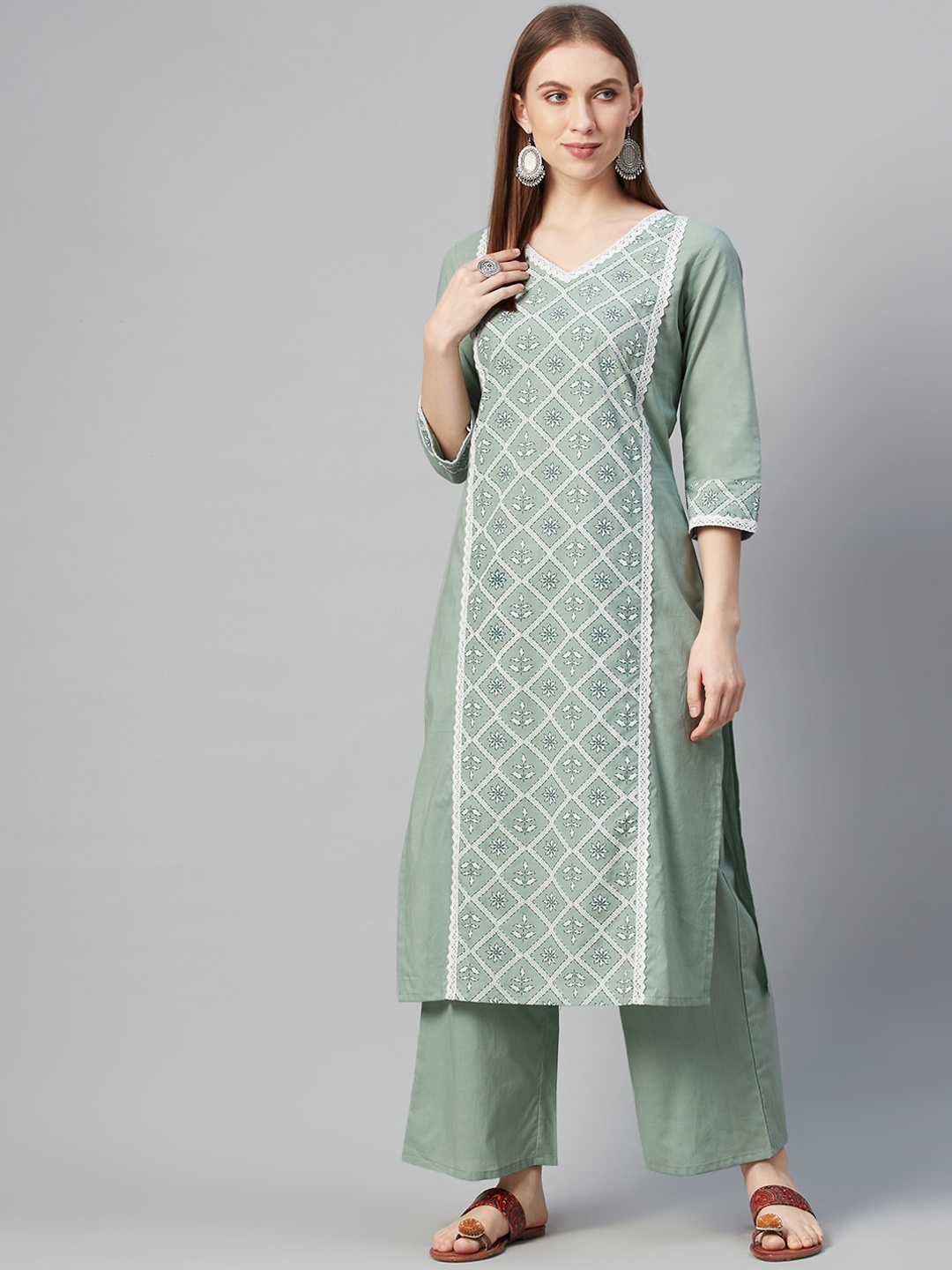 

ZIYAA Women Green Printed Straight Kurta