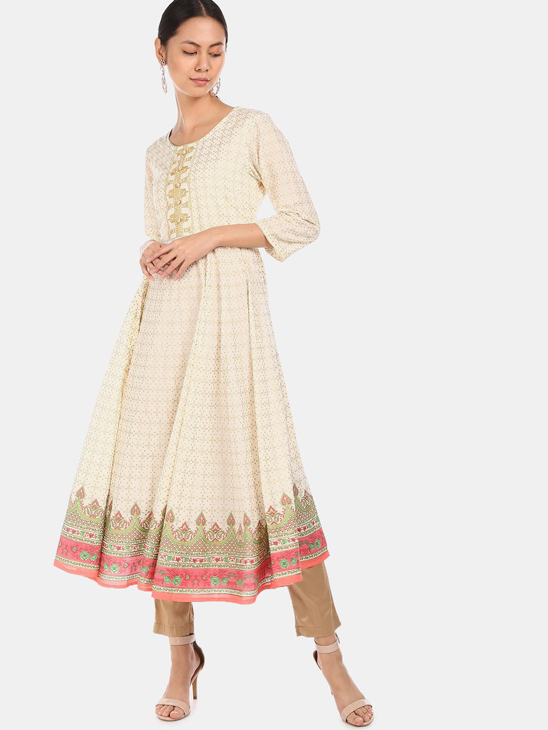 

Anahi Women Off-White Woven Design A-Line Kurta