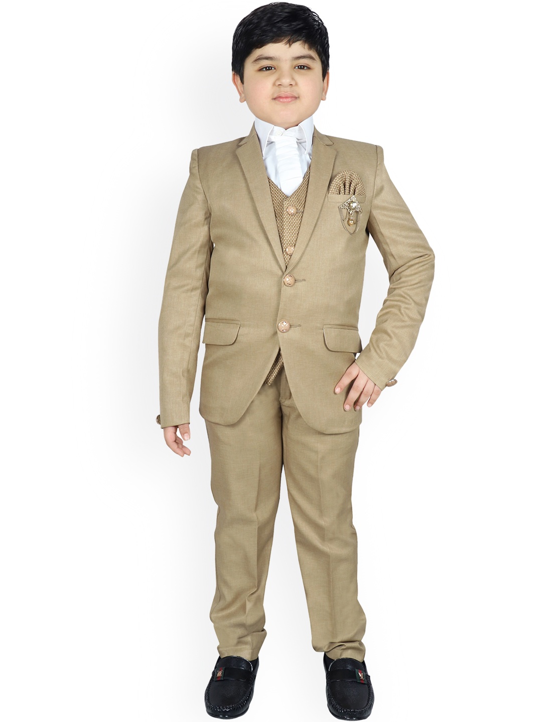 

SG YUVRAJ Boys Olive Brown Solid Party Suit Set