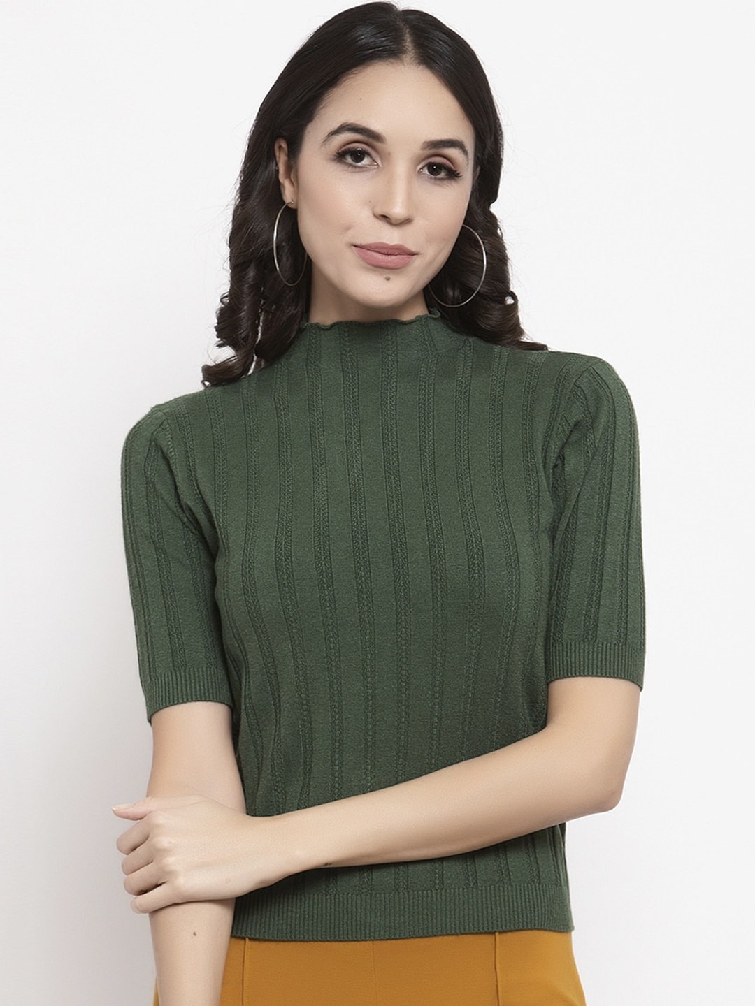 

Gipsy Women Olive Green Cable-Knit Pullover Sweater