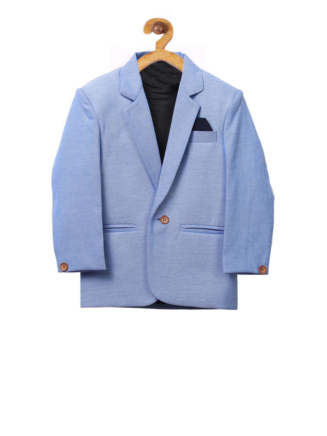 

RIKIDOOS Boys Blue Solid Single-Breasted Comfort Fit Formal Blazer