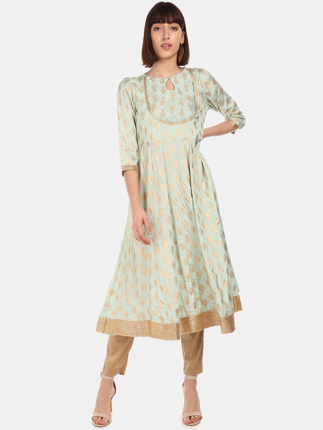 

Anahi Women Green Woven Design A-Line Kurta