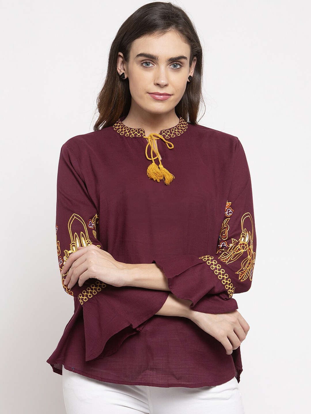 

Purple State Women Maroon Solid A-Line Top