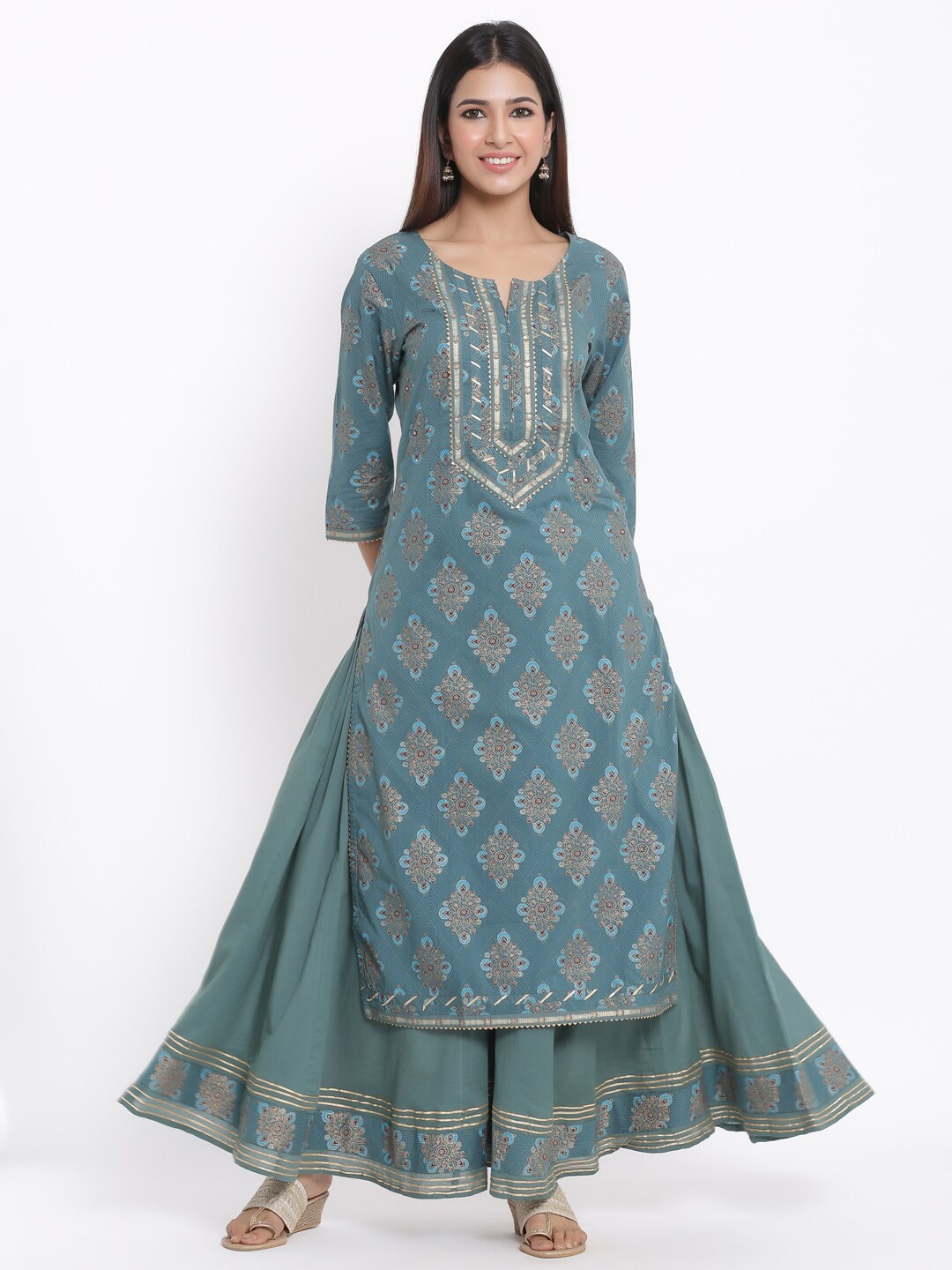 

kipek Women Blue Printed Kurta with Skirt