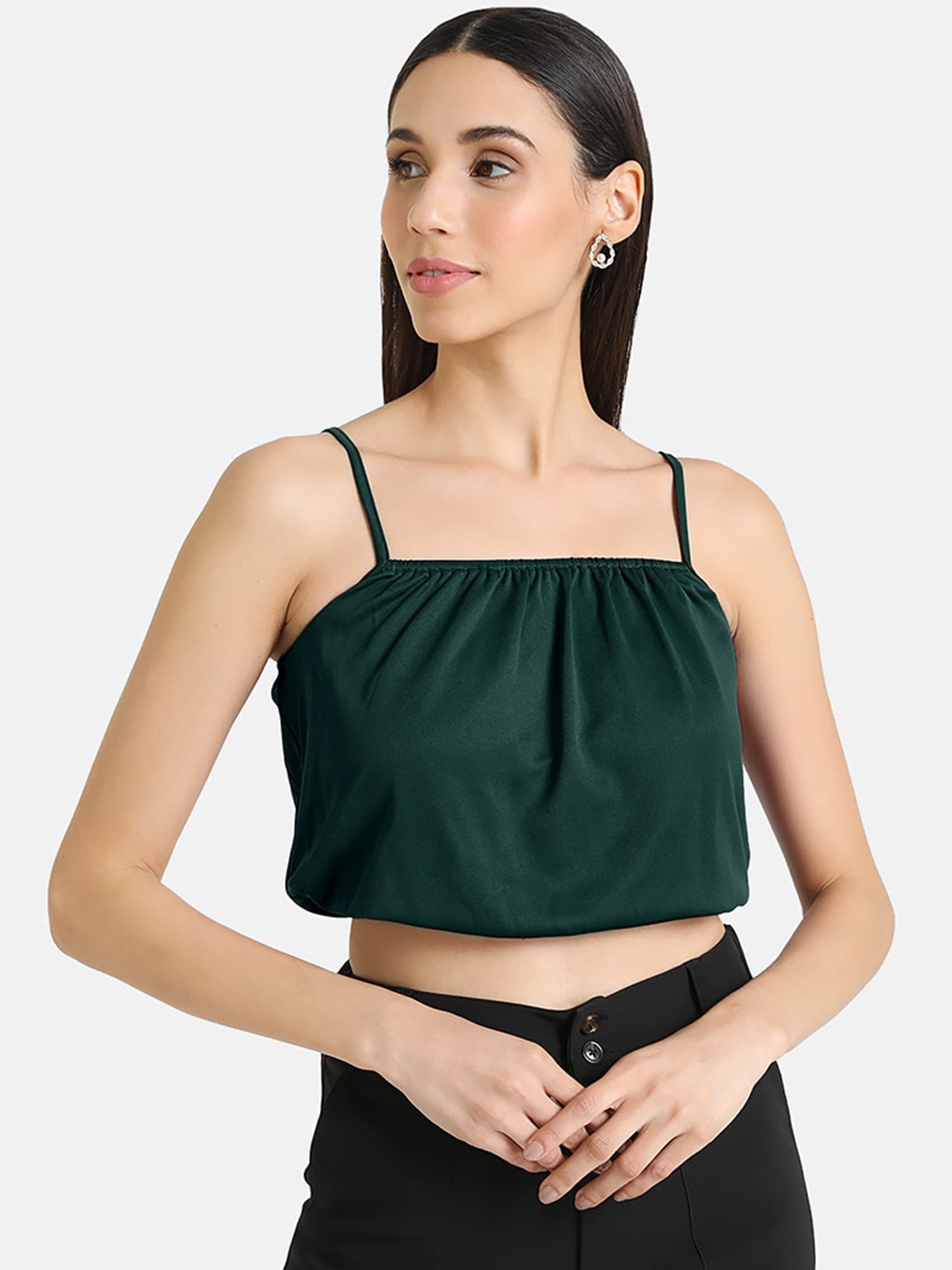 

Kazo Women Green Solid Crop Top