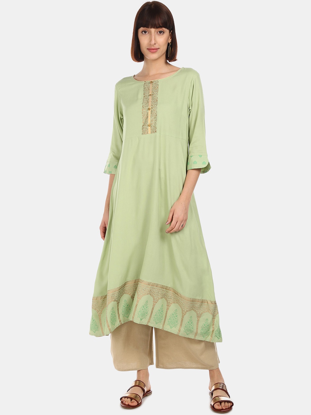 

Anahi Women Green Printed A-Line Layered Kurta