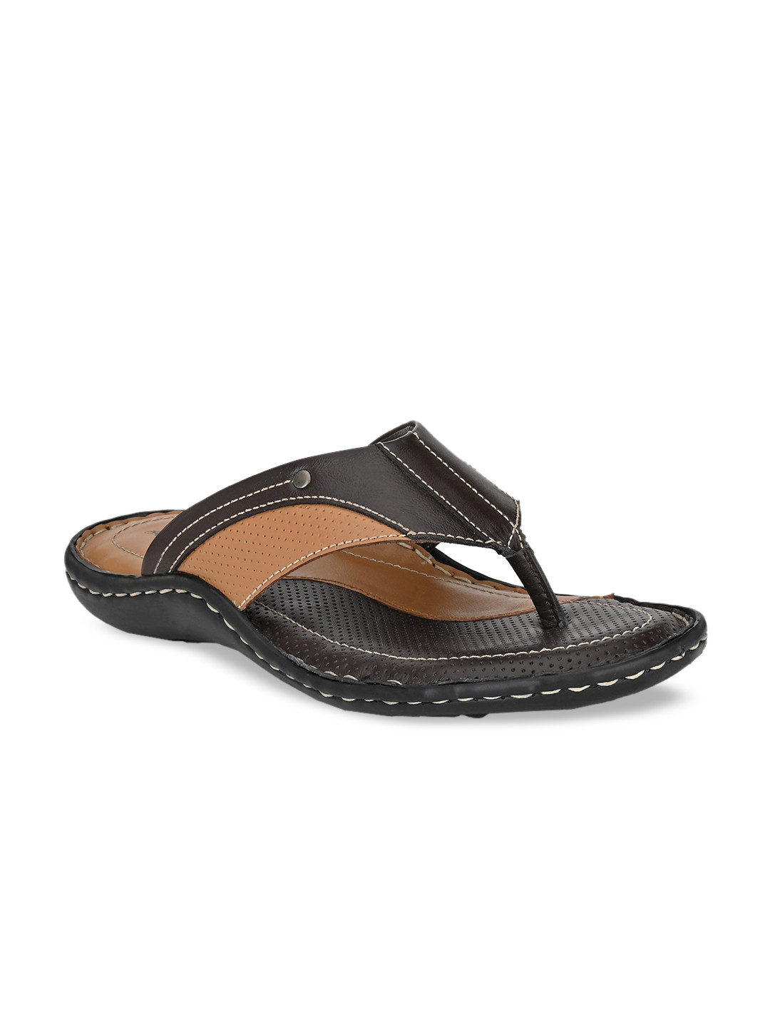 

SHENCES Men Brown Solid Leather Comfort Sandals