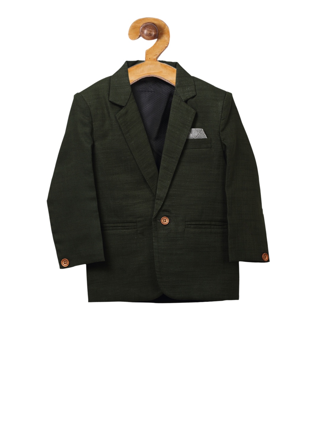 

RIKIDOOS Boys Green Self-Design Comfort-Fit Single-Breasted Blazer