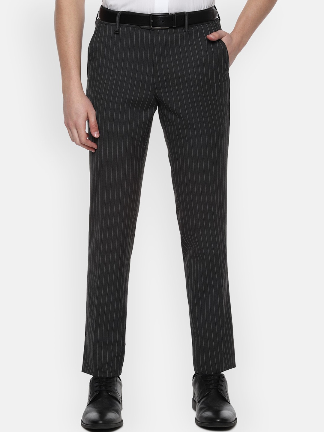 

Van Heusen Men Black Slim Fit Striped Formal Trousers