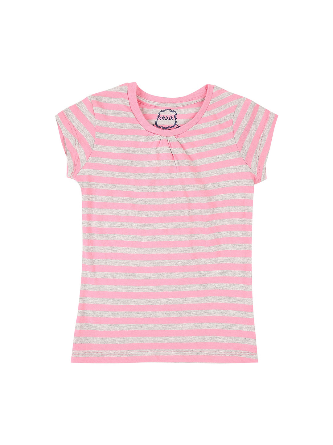 

CHALK by Pantaloons Girls Pink Striped Round Neck T-shirt
