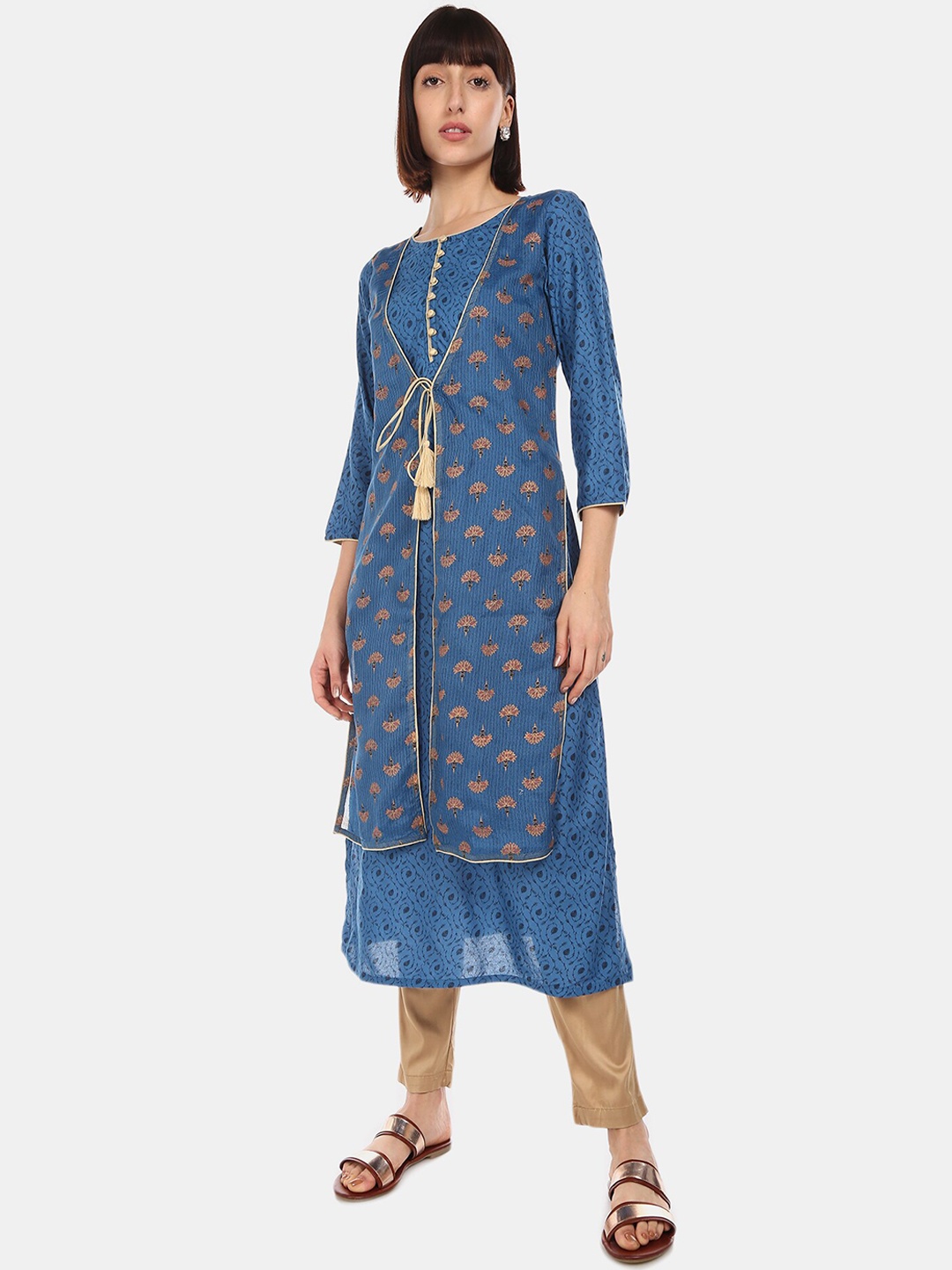 

Anahi Women Blue Floral Printed Layered Straight Kurta