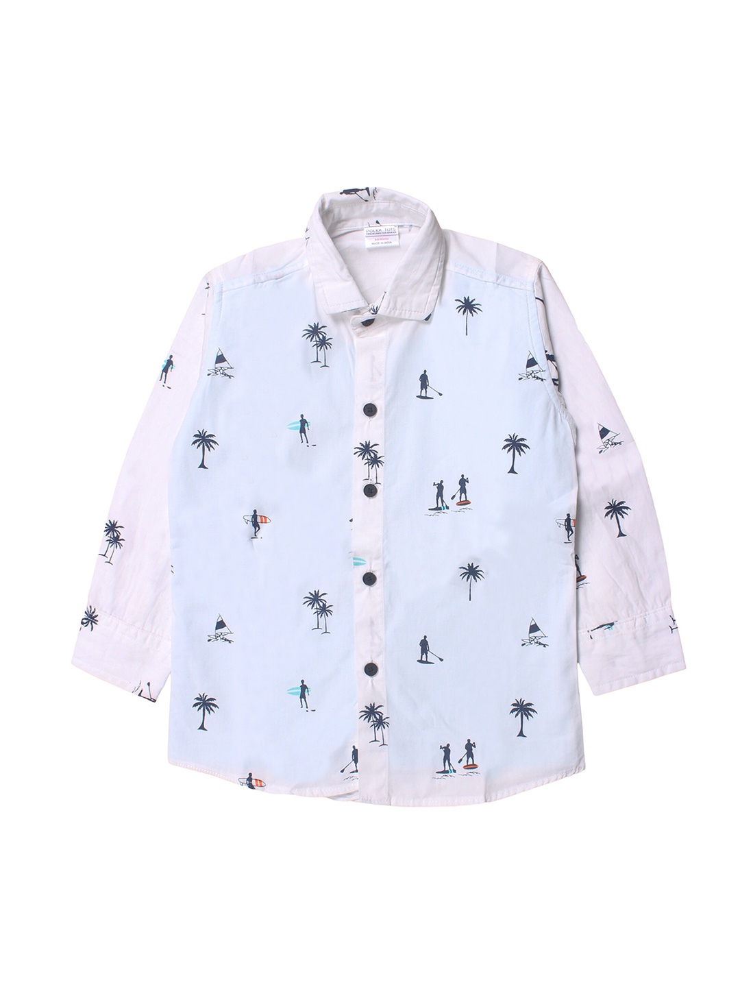 

Polka Tots Boys White & Blue Regular Fit Printed Casual Shirt