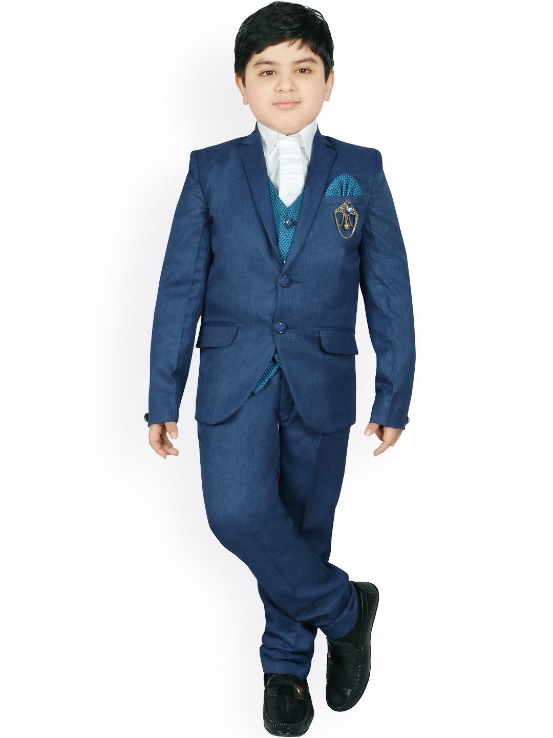 

SG YUVRAJ Boys Blue Solid Single-Breasted Party Suit Set