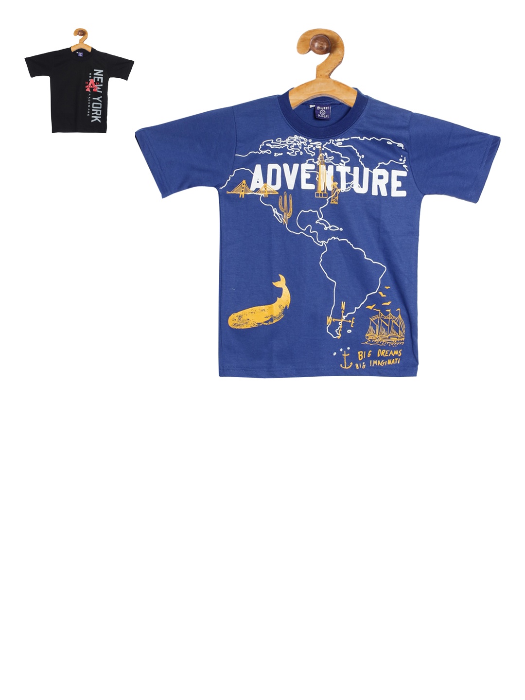 

SWEET ANGEL Boys Pack of 2 Printed Round Neck Pure Cotton T-shirts, Blue
