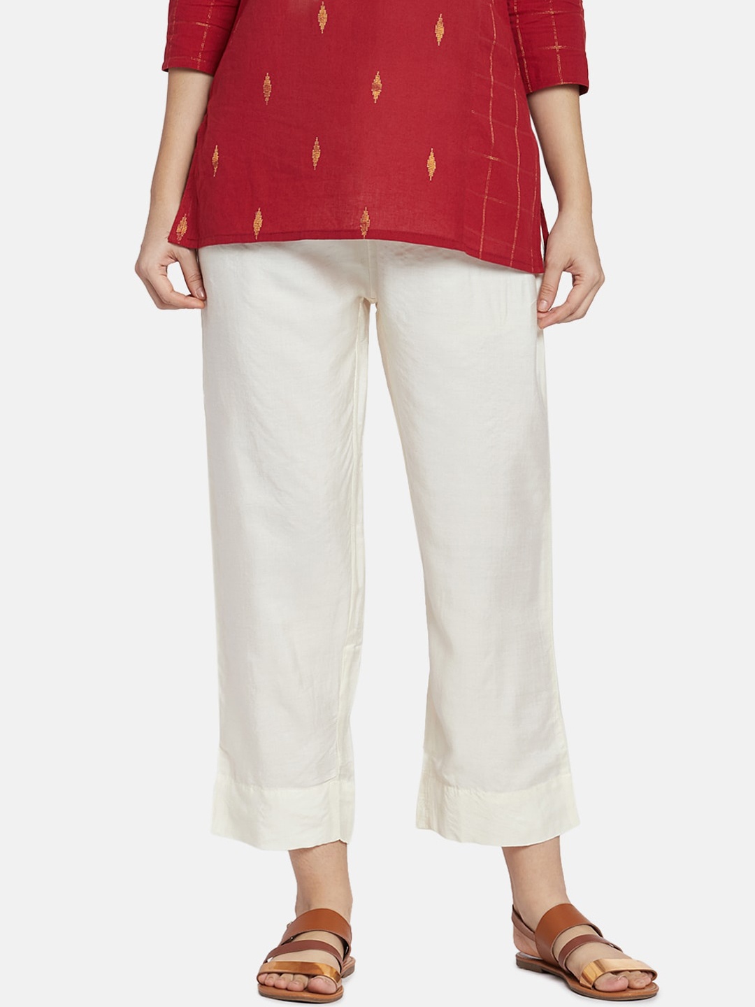 

Go Colors Women Cream-Coloured Solid Wide Leg Palazzos