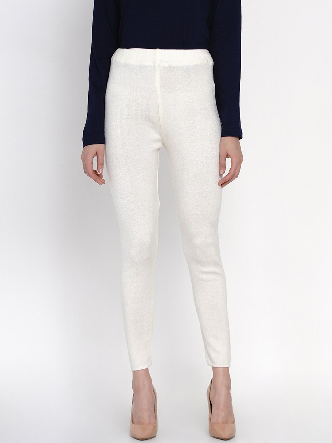 

FABNEST Women Acrylic White Solid Ankle-Length Leggings