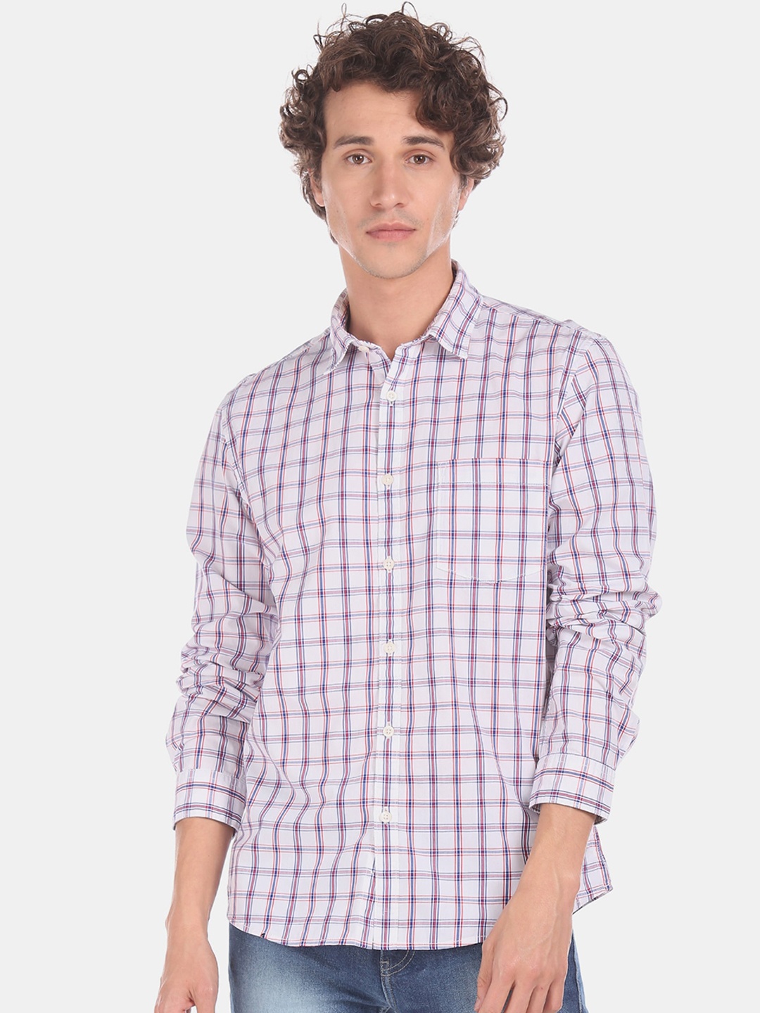

Ruggers Men White Regular Fit Checked Casual Shirt