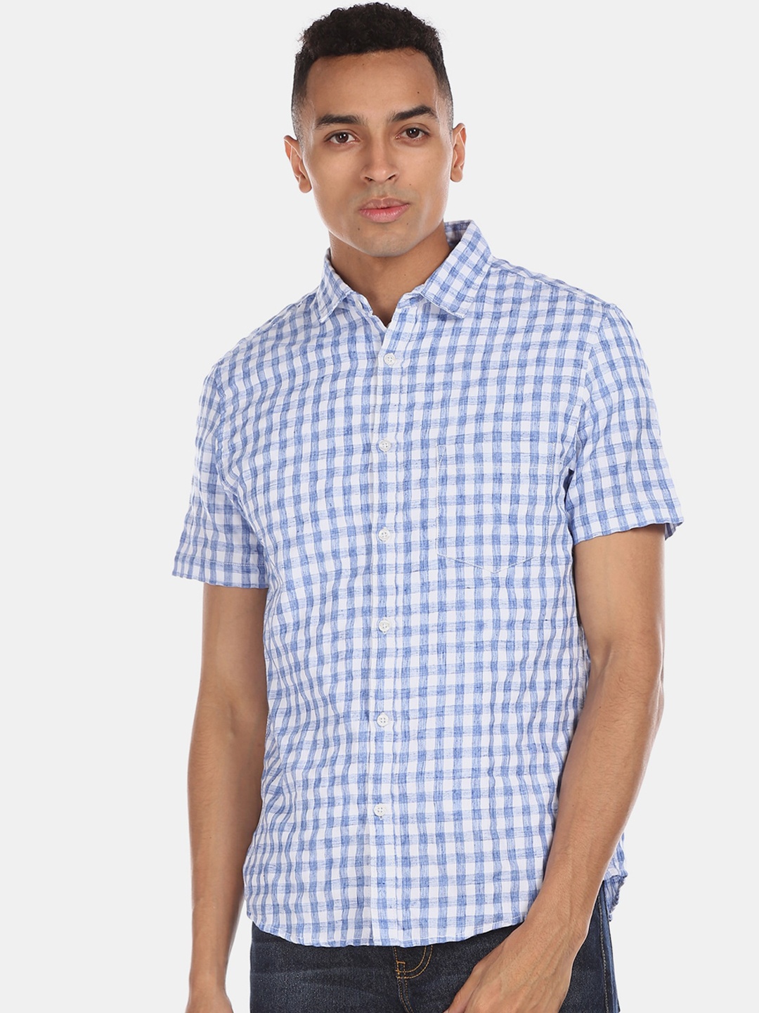 

Ruggers Men Blue Regular Fit Checked Casual Shirt