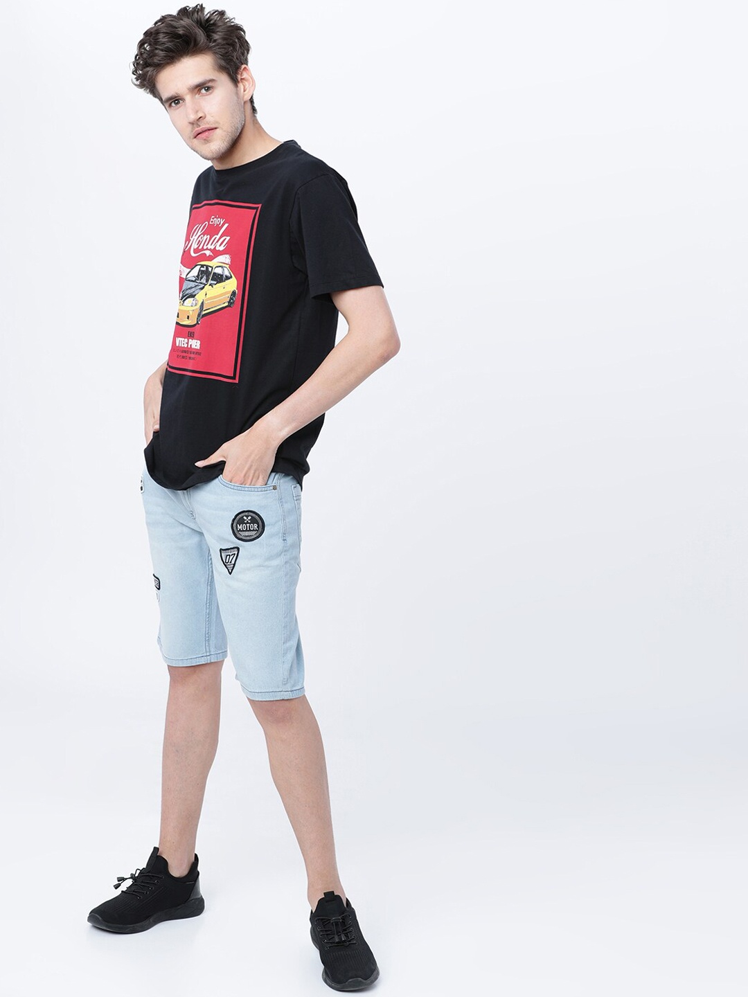 

HIGHLANDER Men Blue Solid Slim Fit Denim Shorts
