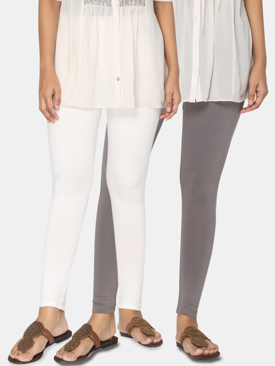 

TSG Bliss Women Pack Of 2 Solid Ankle-Length Leggings, White