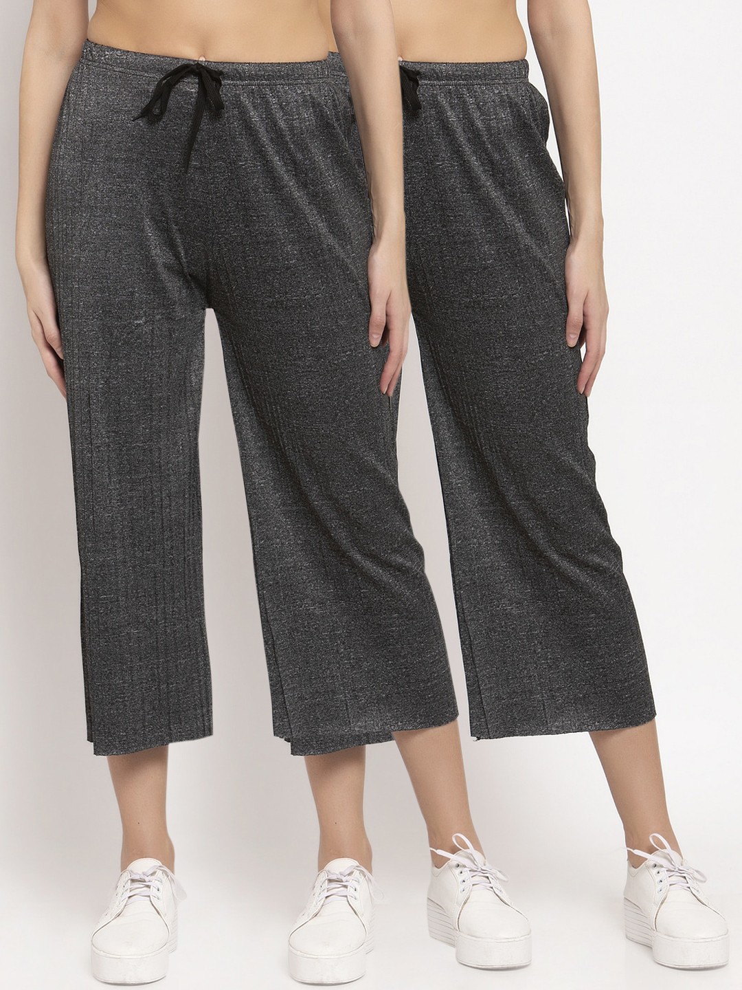 

KLOTTHE Women Pack of 2 Black Solid Wide Leg Palazzos