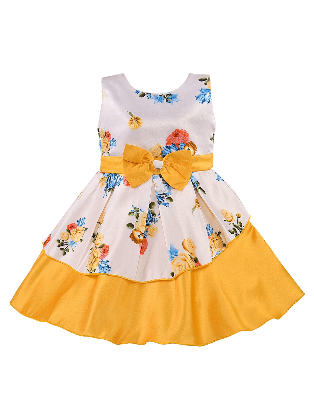 

Wish Karo Girls Yellow Printed Fit and Flare Dress