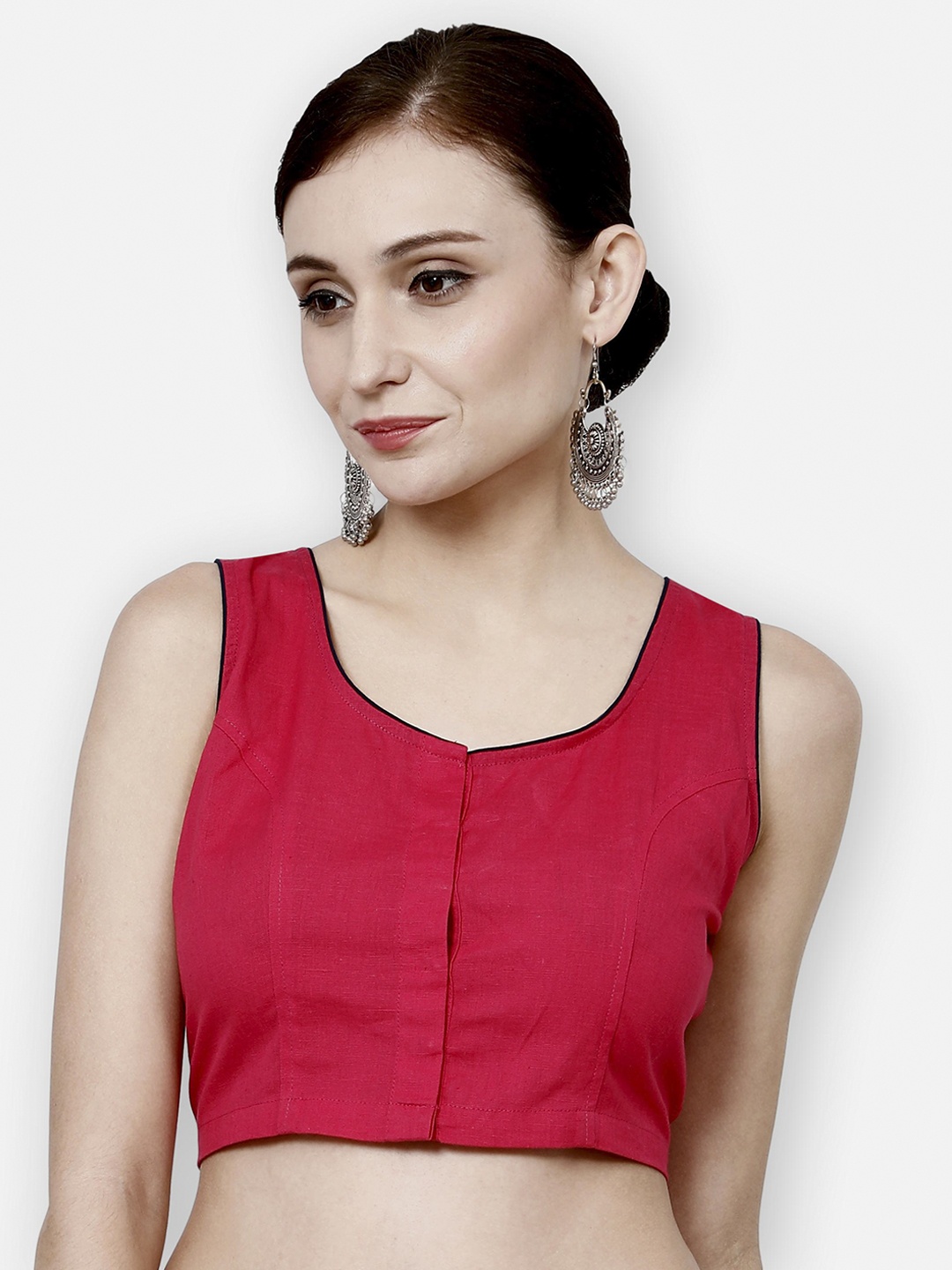 

Molcha Women Red Solid Non-Padded Readymade Saree Blouse